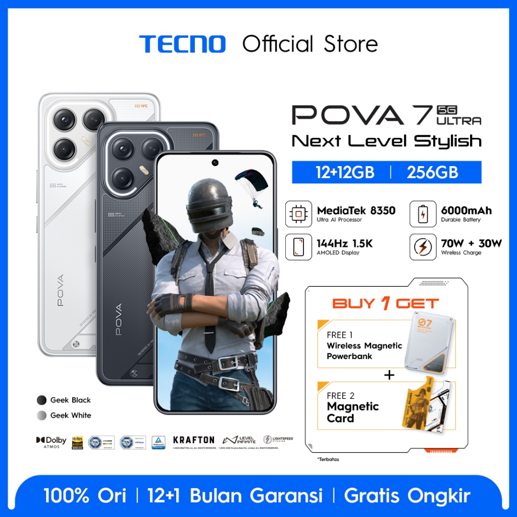 TECNO POVA 7 Ultra 5G 12+12GB*/256GB, 6000mAh, Mediatek D8350 Ultimate, 144Hz 1.5K AMOLED Display, 1