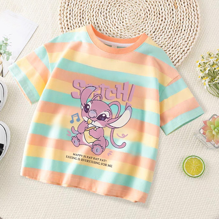 Dailyway Kaos Oranye bergaris Anak Perempuan | T-shirt Terbaru Import Untuk usia 2-12 Tahun | Cetaka