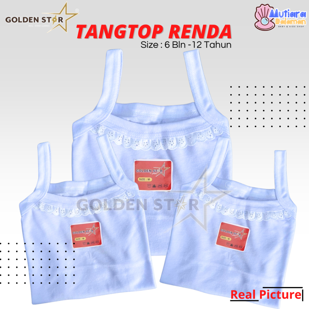6 pcs tangtop anak perempuan 1-13 tahun merk GOLDEN STAR warna Putih / tanktop Renda anak / tangtop 
