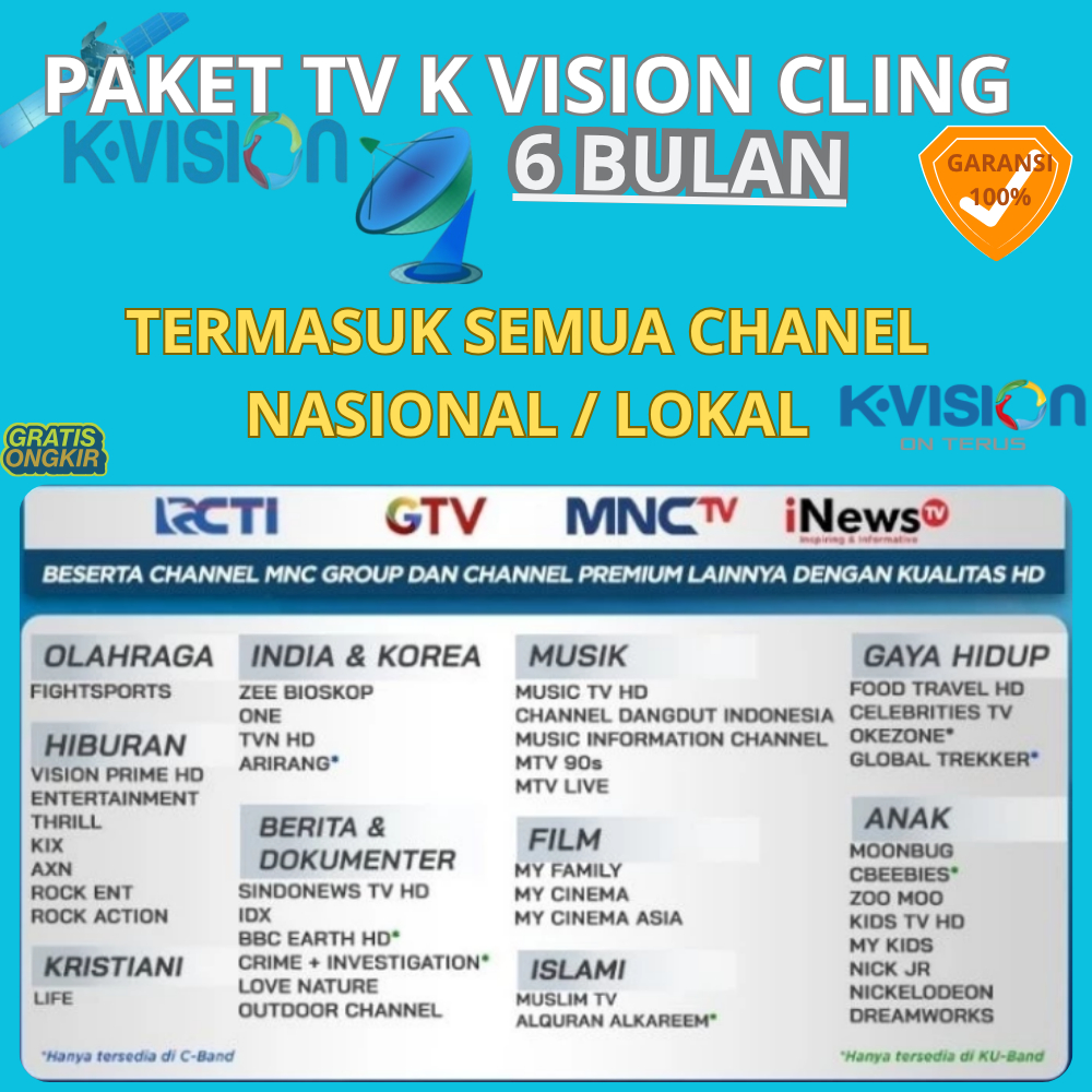 Paket TV K Vision Cling Anak Semua Parabola 6bulan