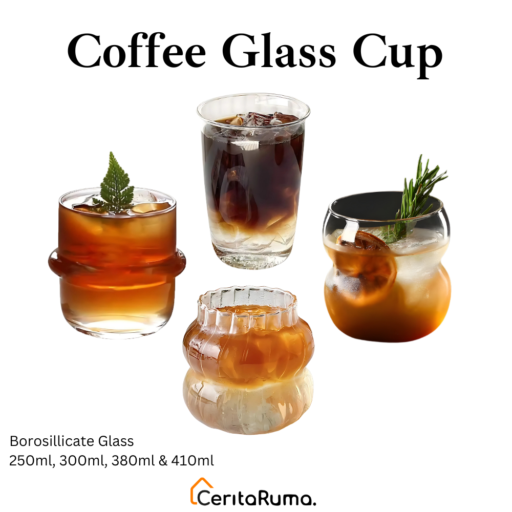 CERITARUMA Gelas Kaca Aesthetic | Gelas Kopi Cafe | Matcha Glass Estetik | Gelas Kaca Kopi