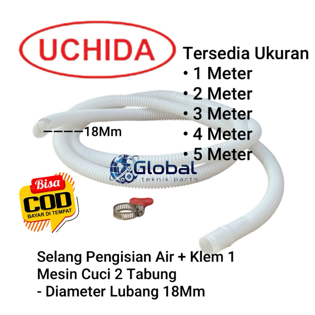 [PROMO FREE KLEM ]Selang Pengisi Air Mesin Cuci UCHIDA 2Tabung + 1 pcs Klem | 1 Meter, 2M, 3M, 4M, 5