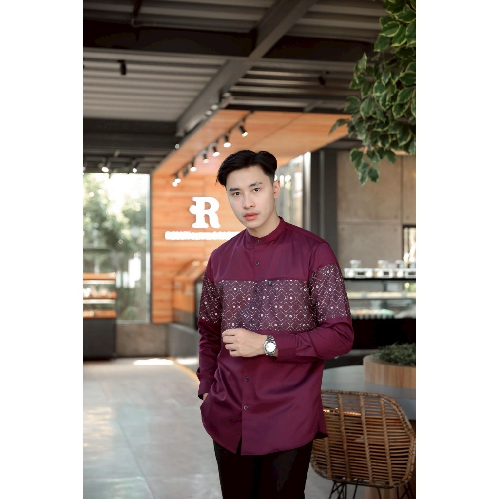 Kemeja Lengan Panjang Muslim Kurta Pakistan Premium Motif Kombinasi Batik TRZ Katun Toyobo
