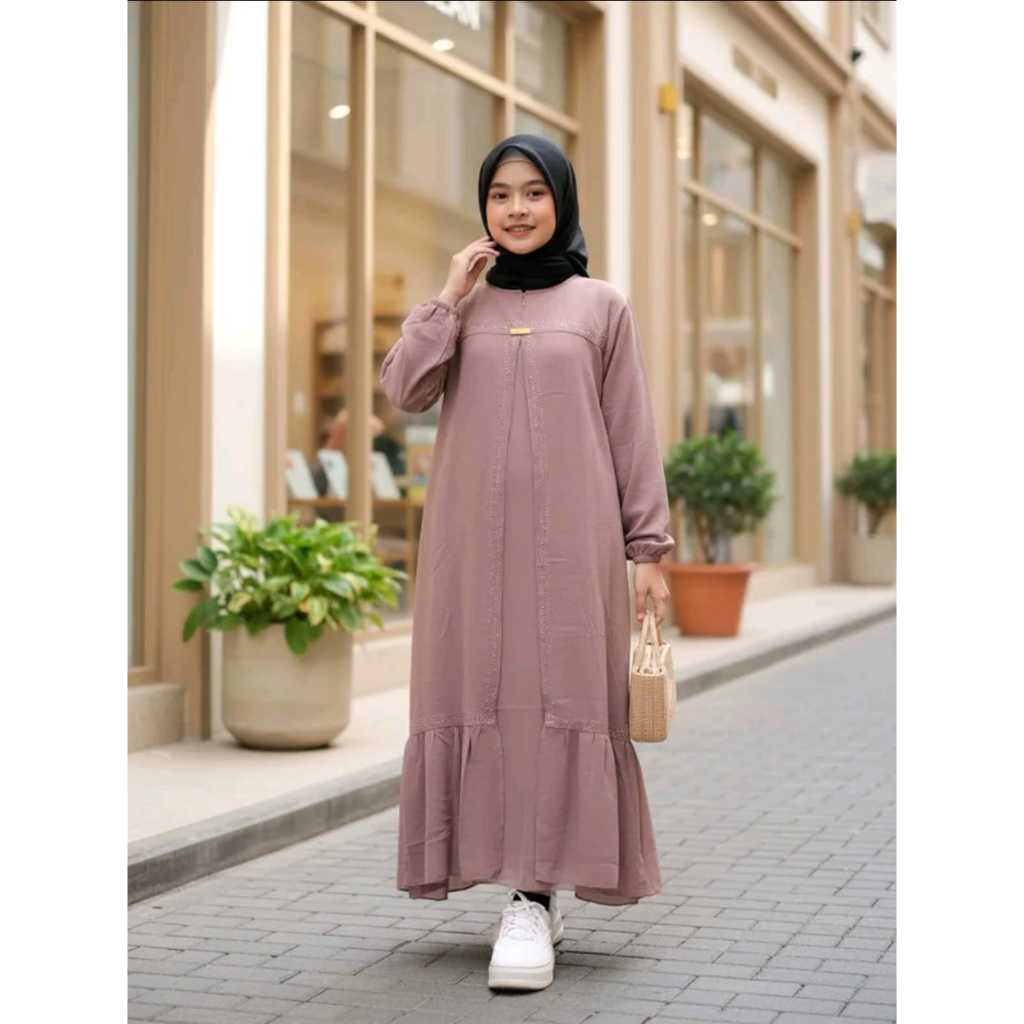 Gamis Remaja OOTD Terbaru 2025 Kekinian | Matt Crinkle Mix Swarosky | Abaya Anak Remaja Tanggung Ter