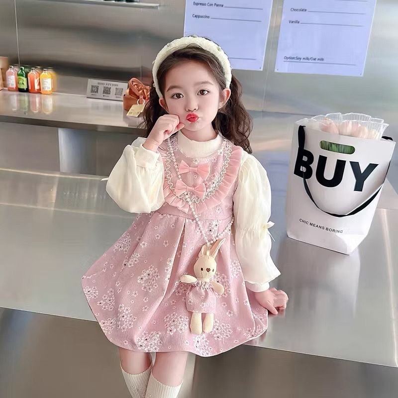 Dress Hanfu Import Premium Anak Perempuan Usia 1-4 Tahun | Baju Katun Lengan Panjang Serut Pita Komb