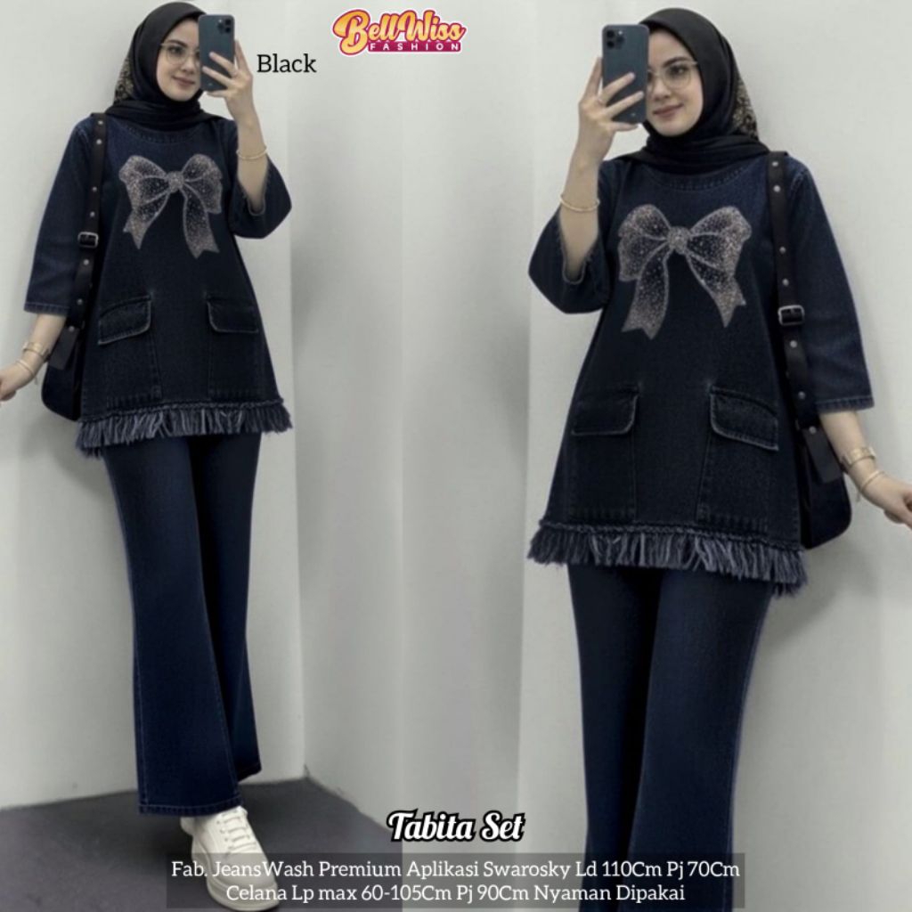Tabita set Belita set JeansWash Premium baju dan celana Ori Bellwiss