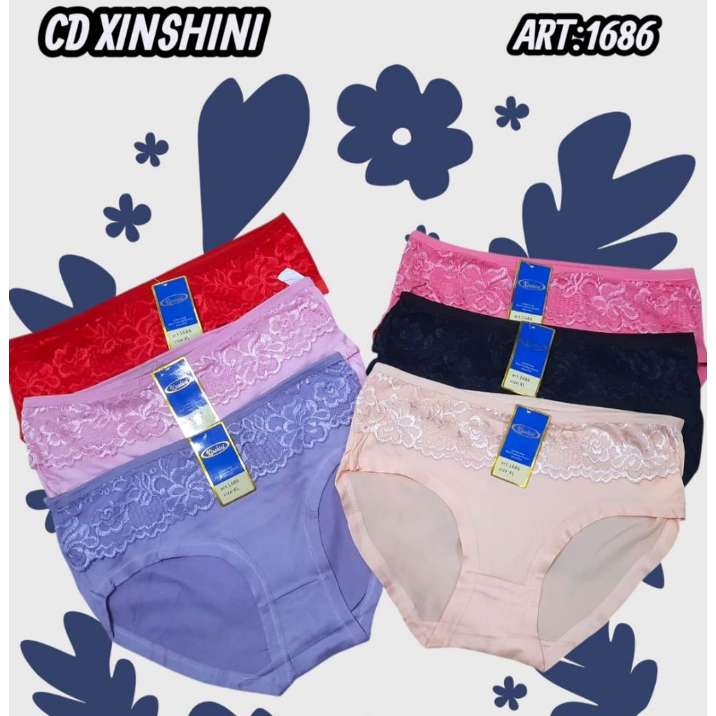 CD CELANA DALAM WANITA IMPORT XINSHINI RENDA KATUN SPANDEX MELAR ELASTIS ADEM LEMBUT CEWEK PEREMPUAN