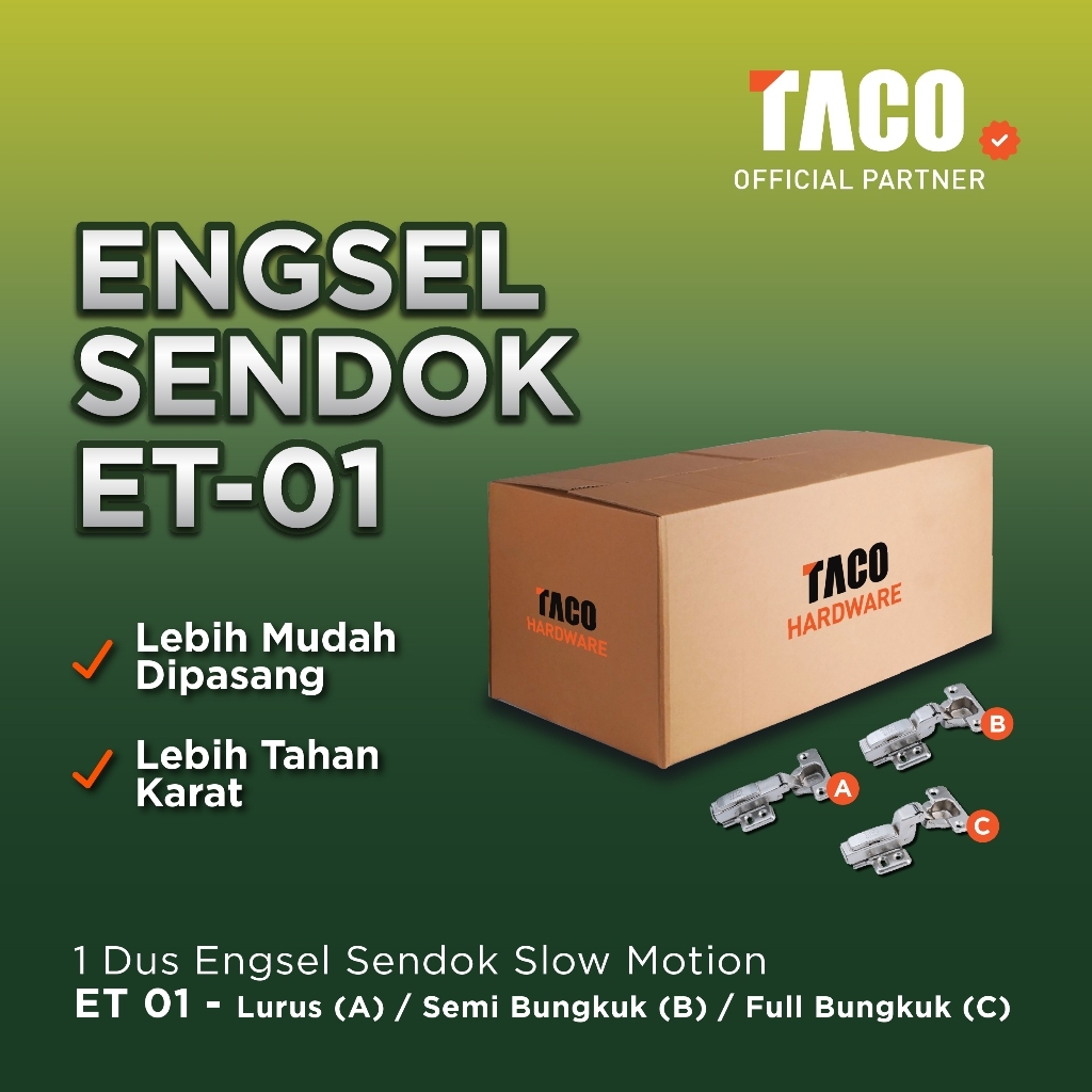 TACO Engsel Sendok Slow Motion ET - 01 Engsel Lemari Taco slow motion Varian ABC Per Dus (50 psg)