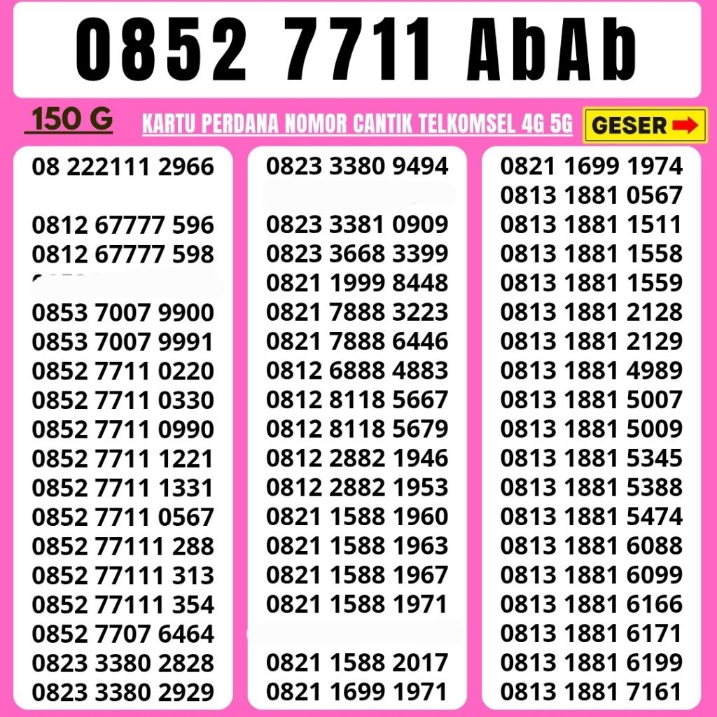 Kartu Perdana Nomor Cantik Telkomsel Simpati 4G 5G Telkomsel Nocan Simpati Nomer Cantik Telkomsel No