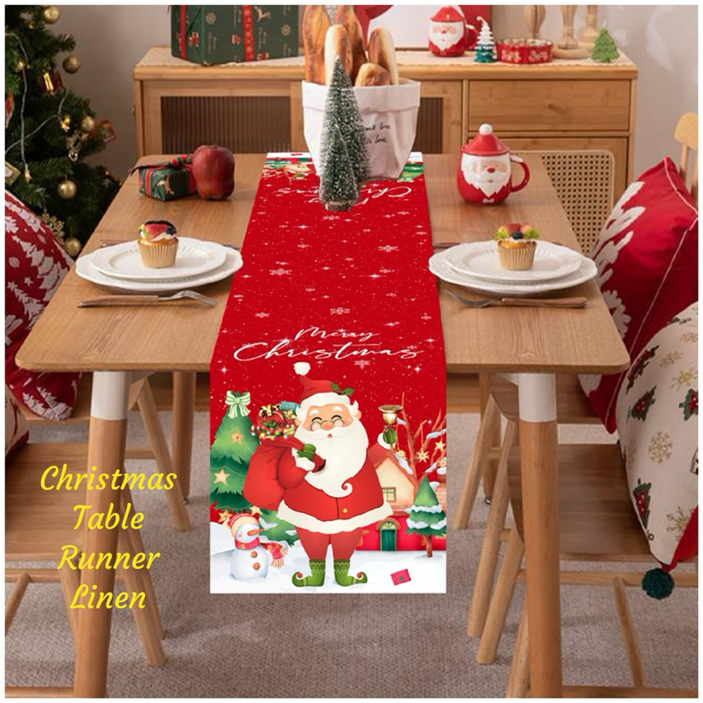 BIG SALE TABLE RUNNER LINEN Table Runner Nuansa Natal Motif TAPLAK MEJA Christmas table runner