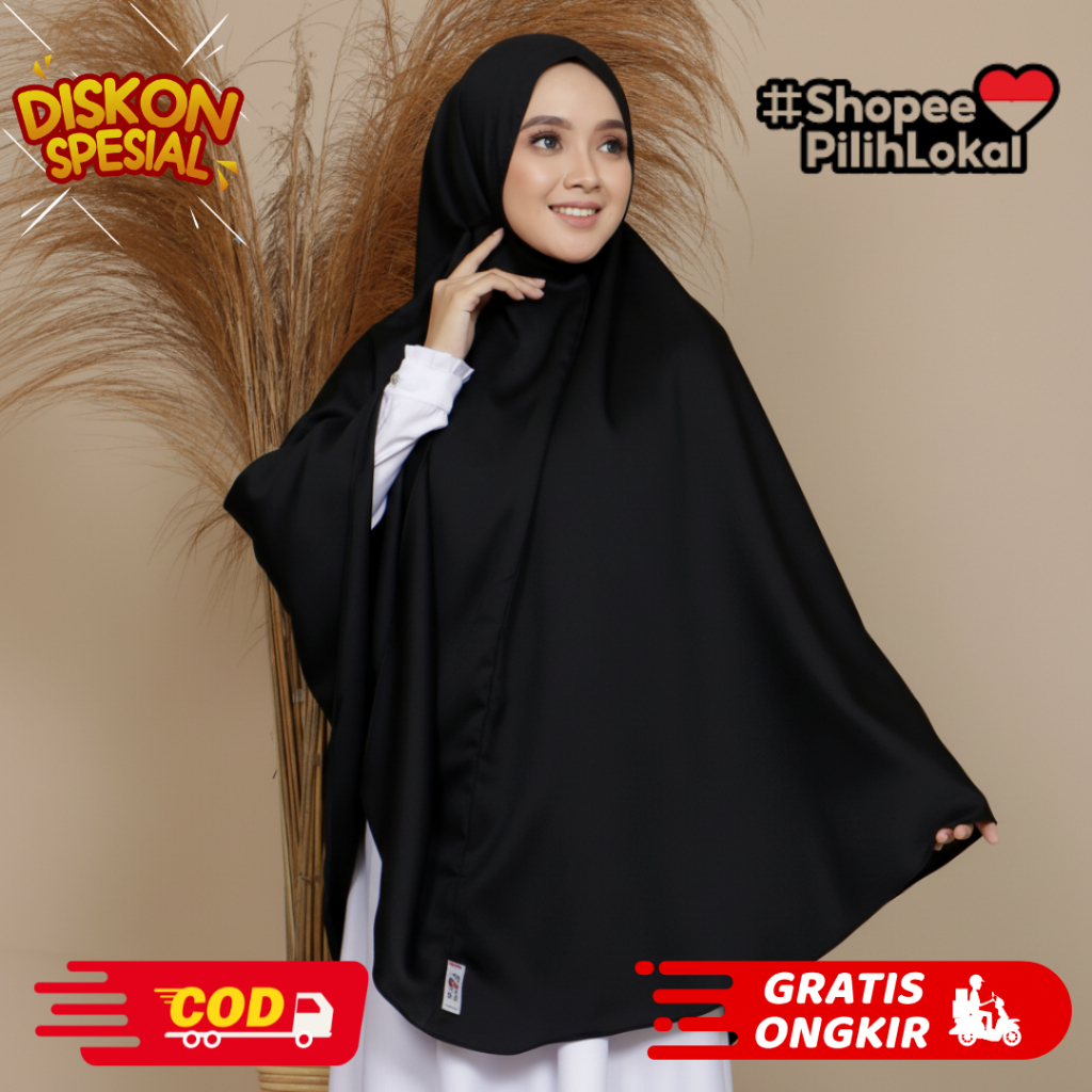 Hijab Bergo Syari Muska “Hitam” Instan Original Zuuriya – Crepe Premium Tebal Adem Jatuh Banget
