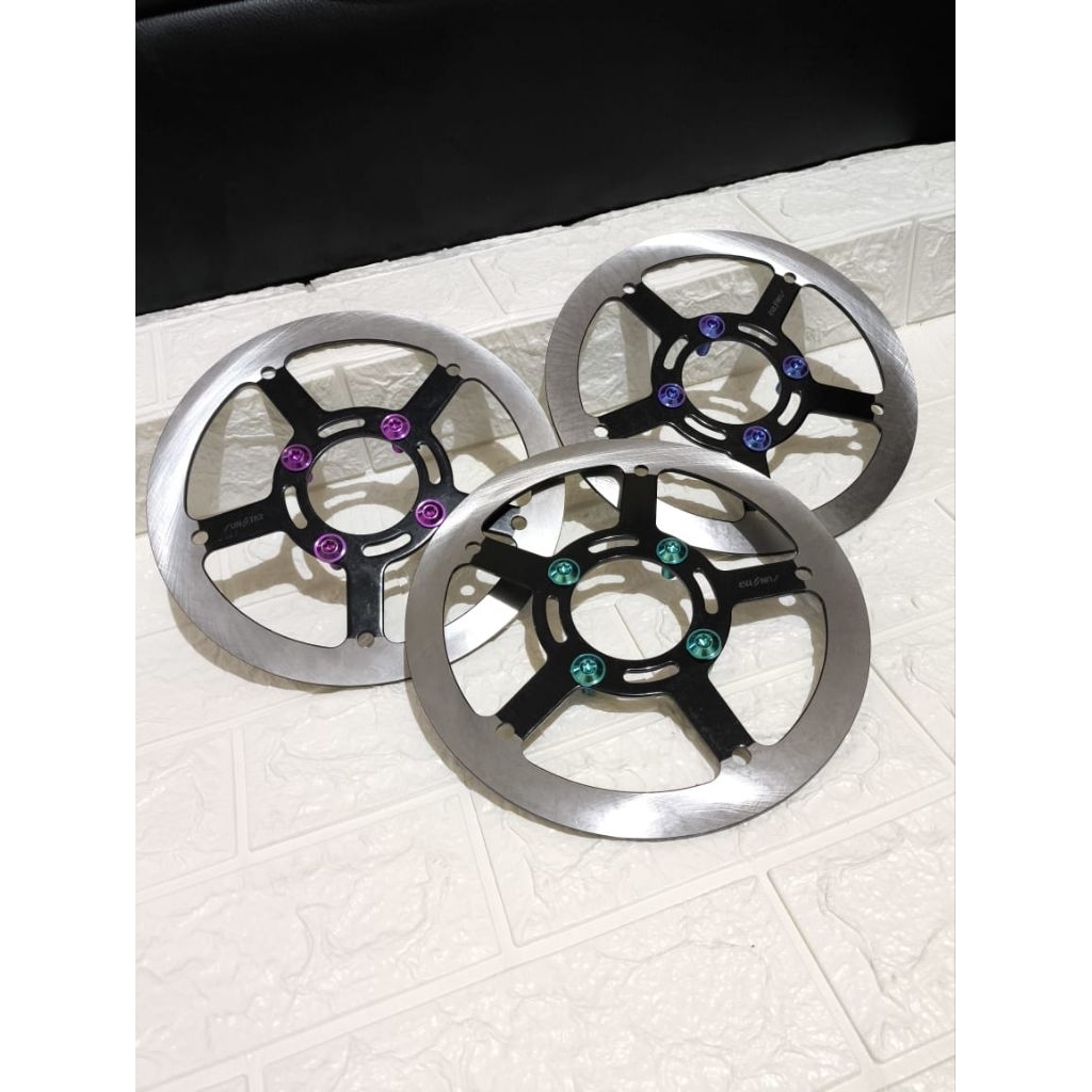 DISC SUNSTAR PIRINGAN CAKRAM 220MM MODEL BUTA DATAR+BAUT TITANIUM GR5 BEAT VARIO SCOOPY JUPITER Z MX