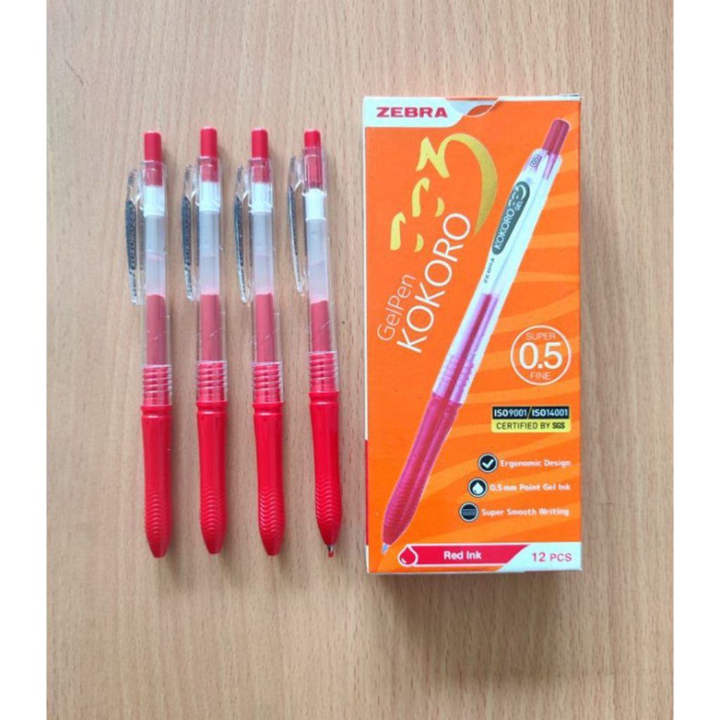 Pulpen Gel Zebra Kokoro 0.5 Red per 1pack