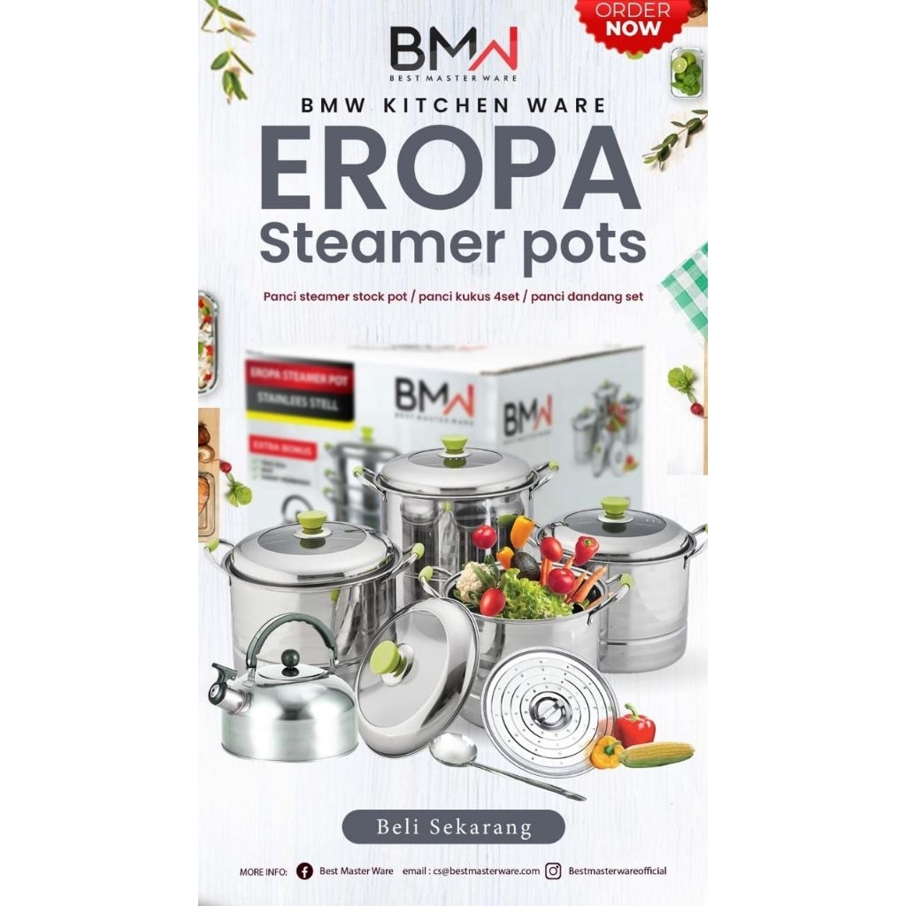 *Panci Stock Pot Eropa Tutup Semi Kaca Bahan Stenlis + Teko Siul