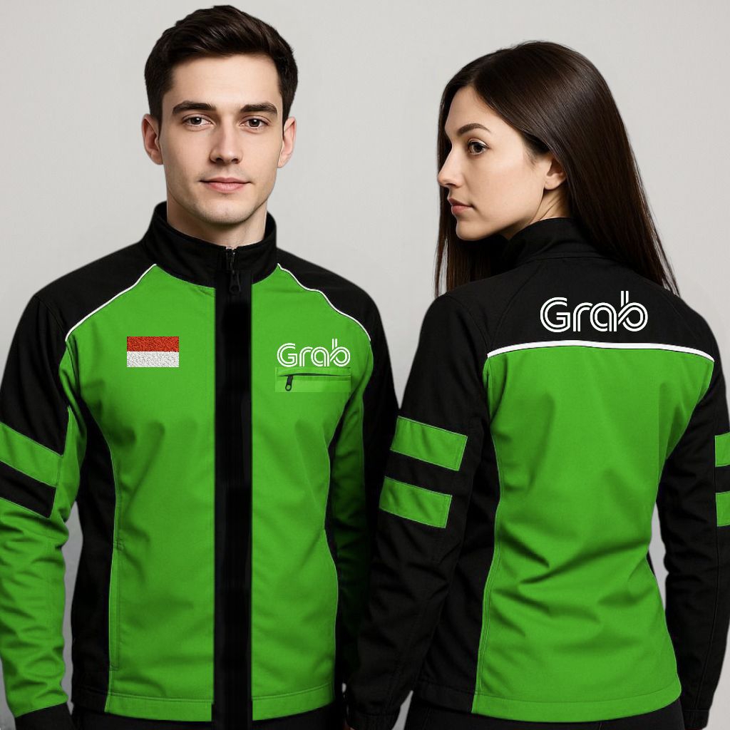 jaket grab Turing / jaket ojol racing waterproof/ jaket hijau logo bordir terbaru