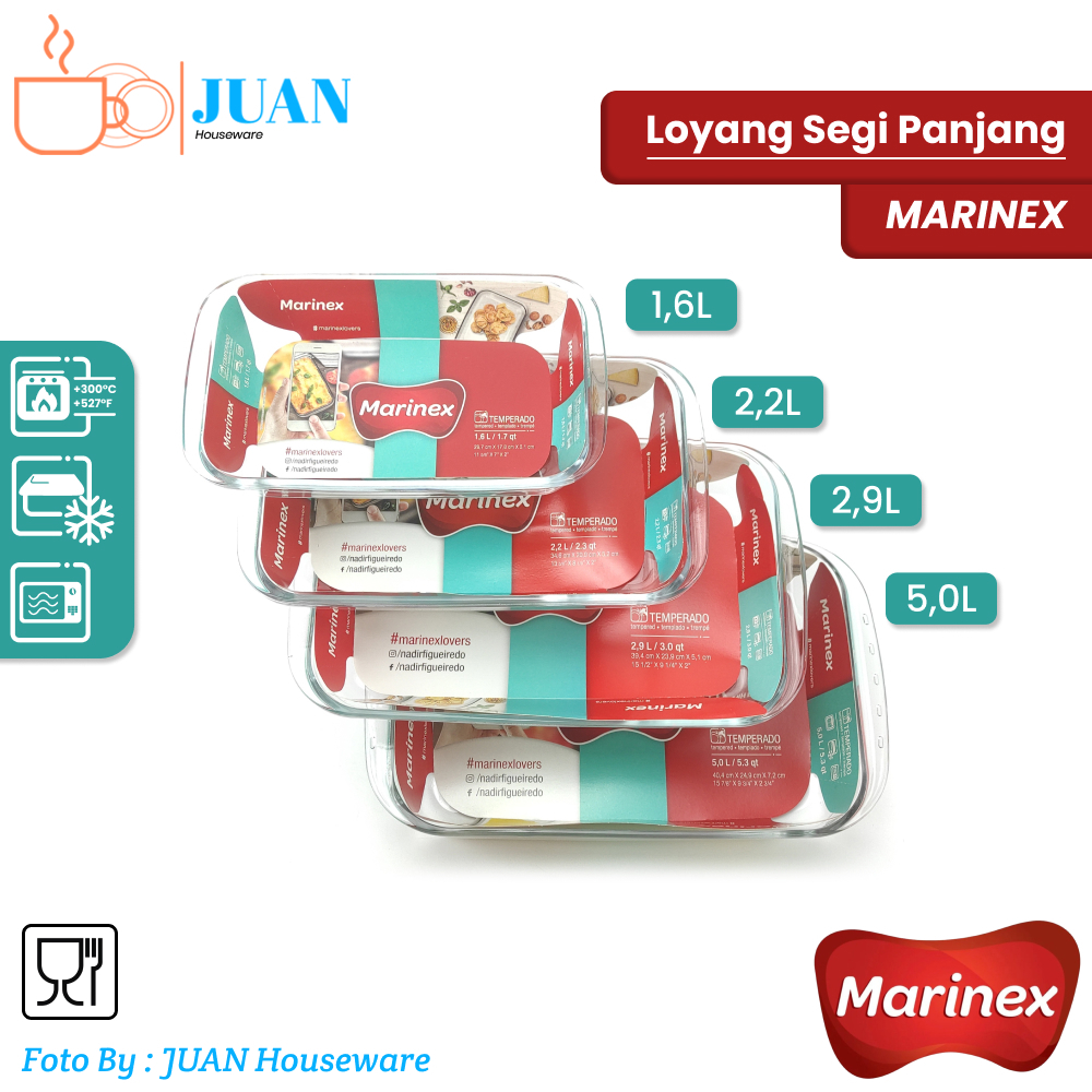 Loyang Kaca Marinex Segi panjang 1,6L/2,2L/2,9L/5,0L Wadah Saji Kaca Tahan Panas / Oven Safe / Micro