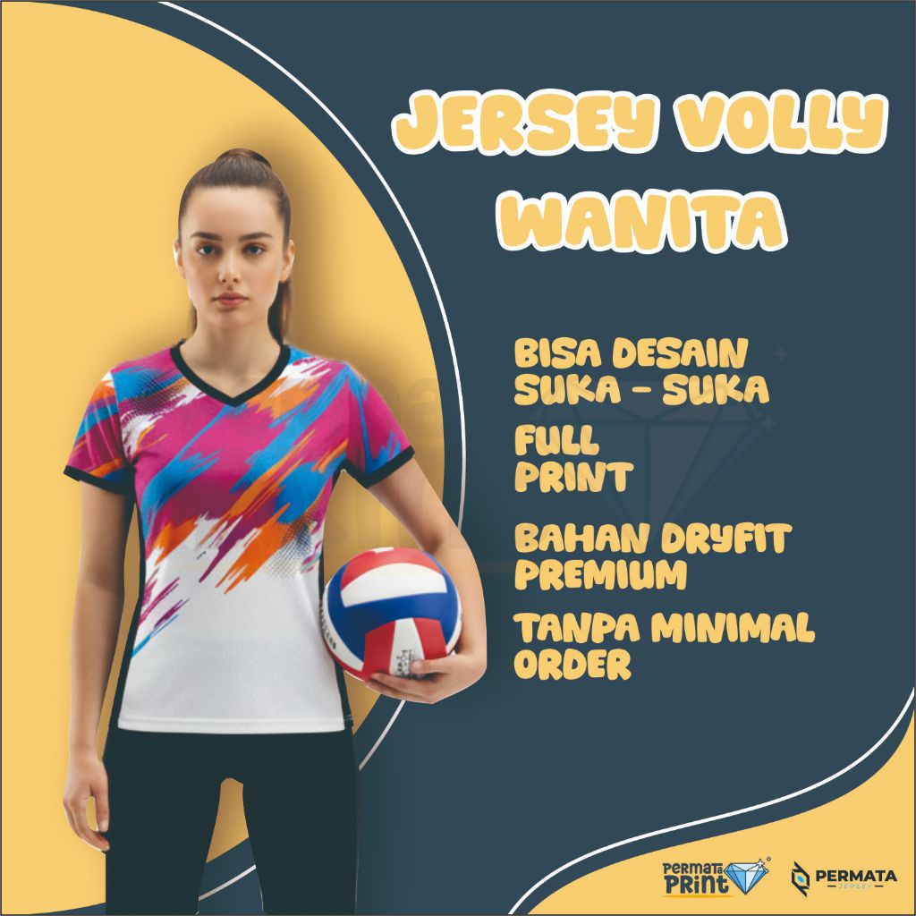 PERMATA Jersey Volly Wanita Custom FullPrint / Jersey Volly Wanita Bisa Custom Nama / Kaos Olahraga 