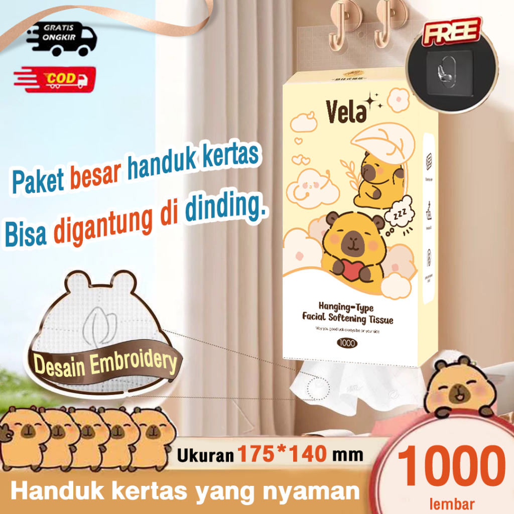 [4 PACK & 8 PACK]  VELA GANTUNG Tissue, 1000 SHEETS Tissue  Elegan Vela Tissu Tissue Minyak Tissue S