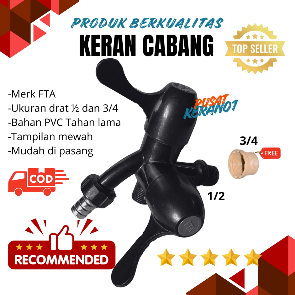KRAN AIR CABANG DUA PVC - KRAN CABANG SHOWER PVC - KRAN CABANG HITAM PVC