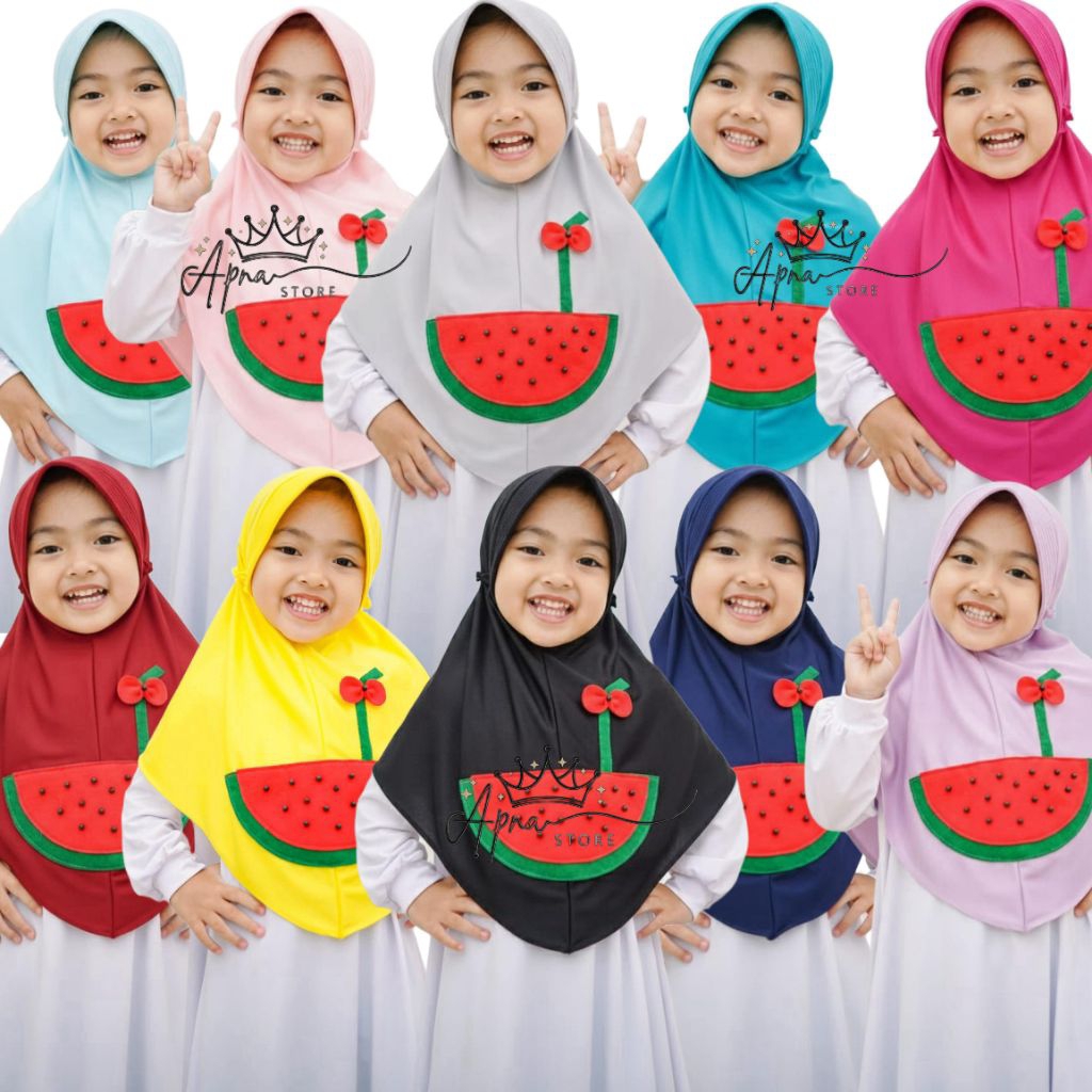 Kerudung Anak TK/Kerudung Anak SD/HIJAB ANAK KARAKTER SEMANGKA/Hijab Apna.store Cocok Untuk Sekolah 