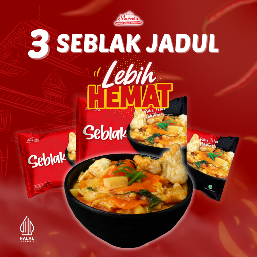 Marenta Seblak Jadul Merah Nyemek 3 PCS - Seblak Kering Pedas Gurih Cemilan Viral Bandung