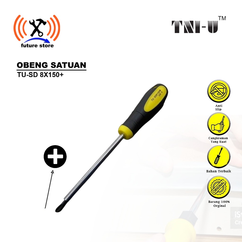 Obeng Plus TNI-U TU-SD 8x150+ Original – Obeng Presisi Baja Kuat, Ujung Magnetik Presisi, Gagang Ant