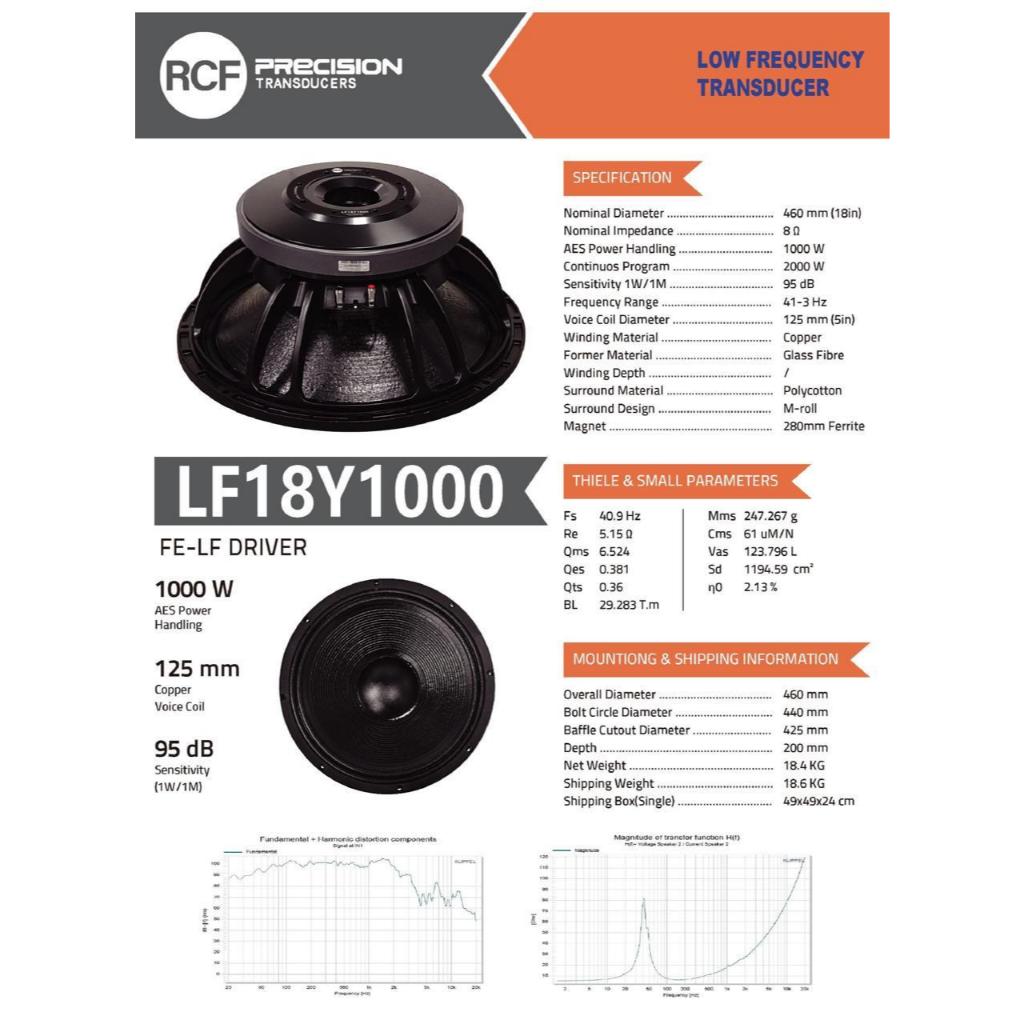 Speaker Komponen RCF LF18Y1000 / lf18 Y1000 Coil 5in