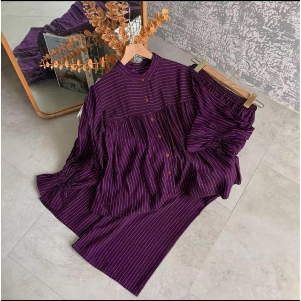 Setelan Wanita Stripe Bahan Rayon Diamond Busui Friendly