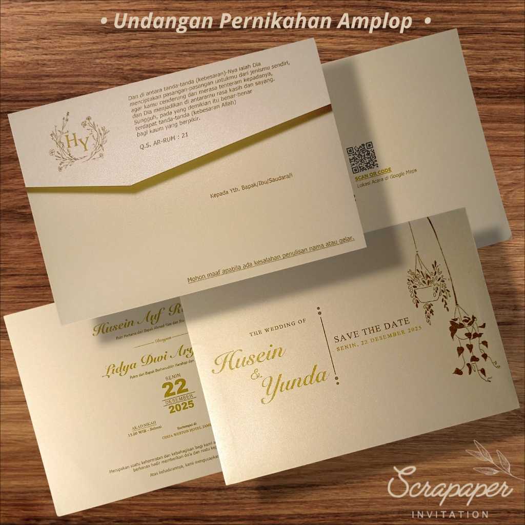 Undangan Pernikahan Amplop dan Isi Hardcover Vintage Bahan Kertas Jasmine Premium Tebal