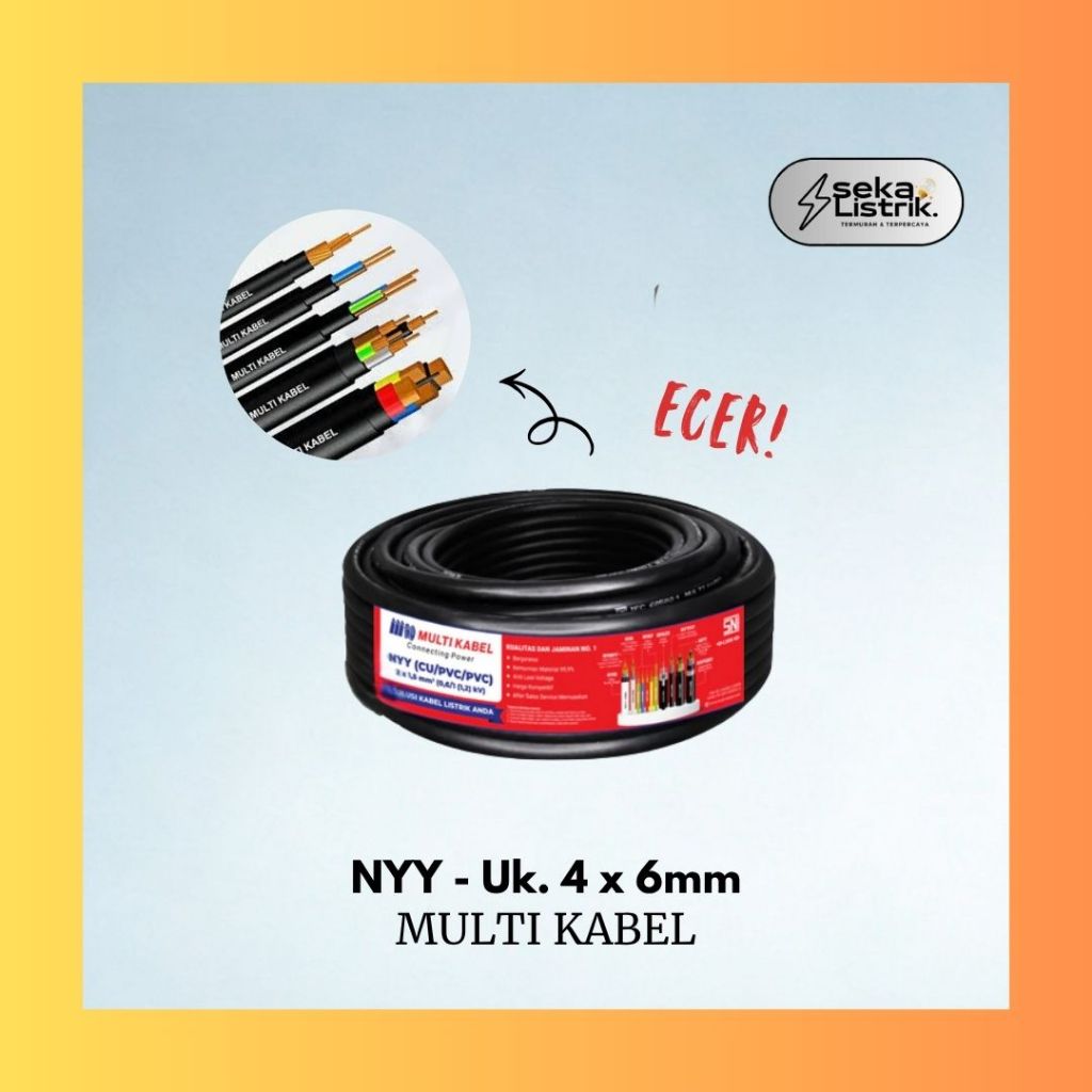 Ecer Multi Cable Kabel Listrik Kawat hitam  NYY 4 x 6mm Per- 1 Meteran