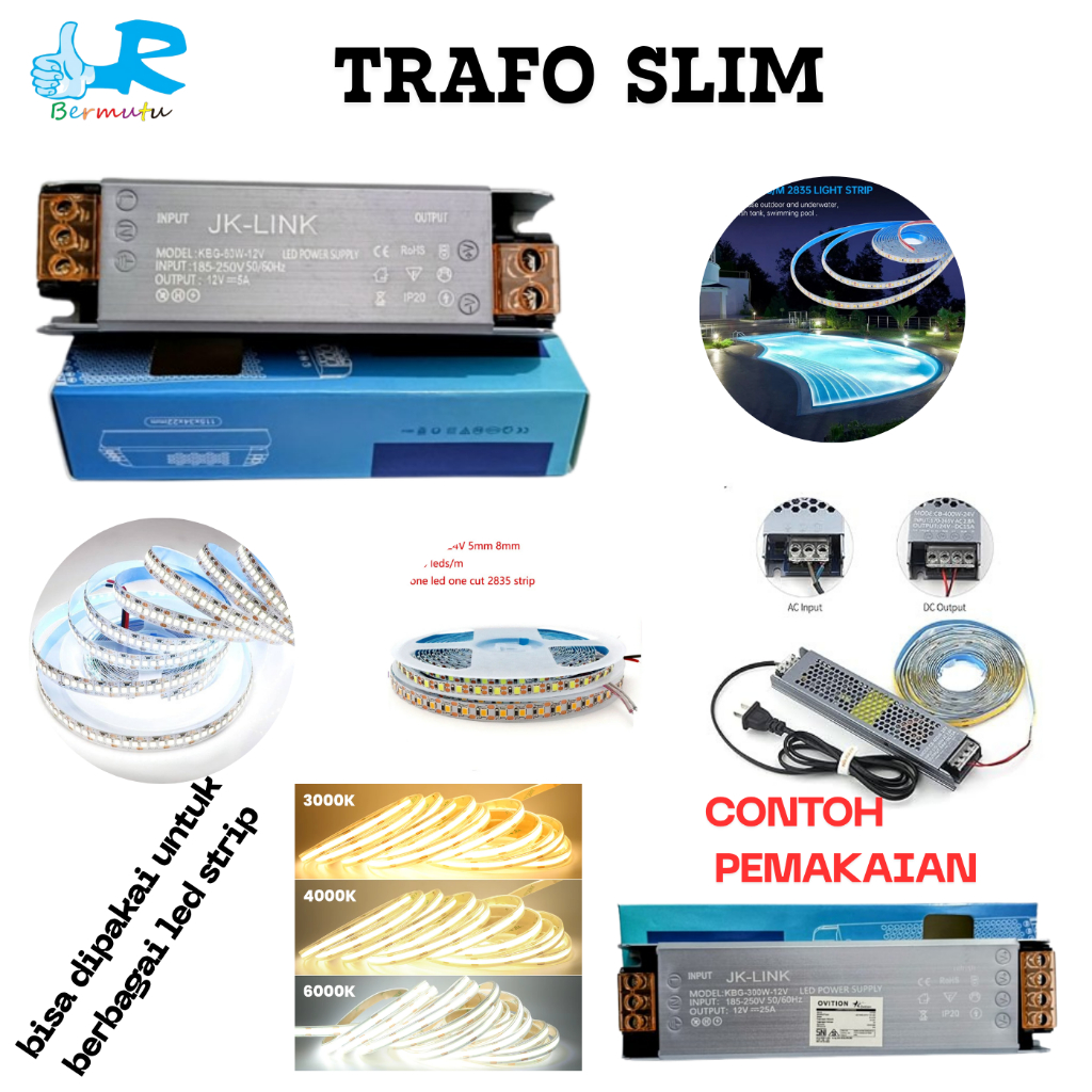 TRAFO SLIM 12V 5A 60W FULL WATT ADAPTOR LED STRIP LED TRAVO SUPER TIPIS 60WATT GARANSI