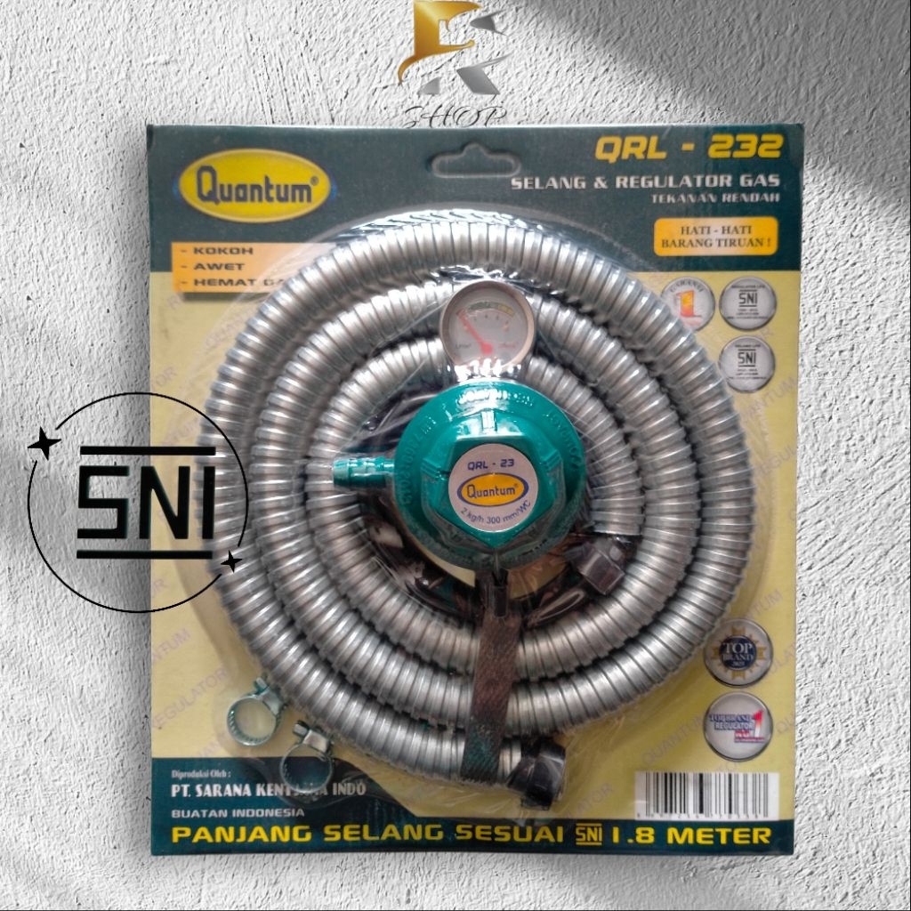 QUANTUM Selang Gas + Regulator Meter 1,8M SNI merk QUANTUM