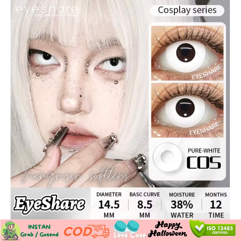 SOFTLENS PUTIH COSPLAY || ANIME || HALLOWEEN - PURE WHITE || WHITE BLOCK || EYESHARE || MYSTICEYES