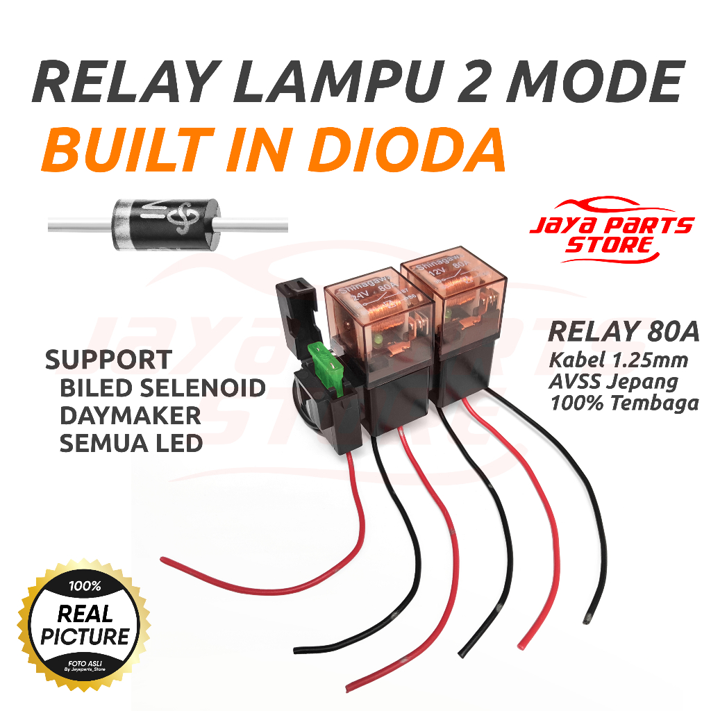 BARU Relay Dengan Dioda - Untuk Lampu Biled Selenoid Daymaker - Tembak D2 Laser - Relay 4 Kaki 12v 8