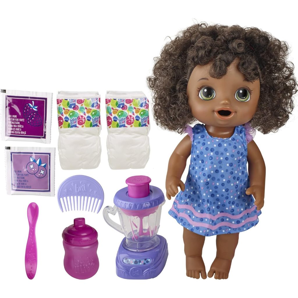 Baby Alive Magical Mixer Baby Doll Berry Shake with Blender Accessories, Drinks, Wets, Eats, Black H