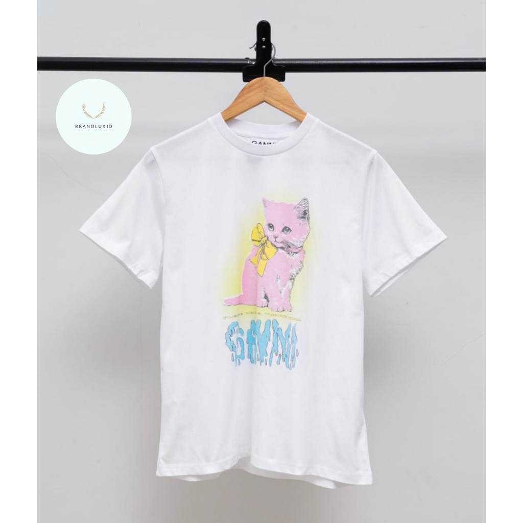 Ganni Kitty logo tshirt White