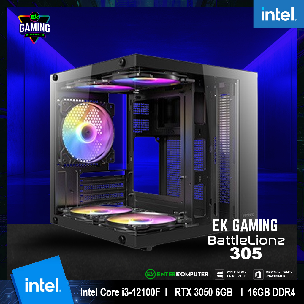 EK Gaming BattleLionz 305 - PC Rakitan Gaming  Core i3 12100F RTX 3050 6GB RAM DDR4 16GB - Enter Kom