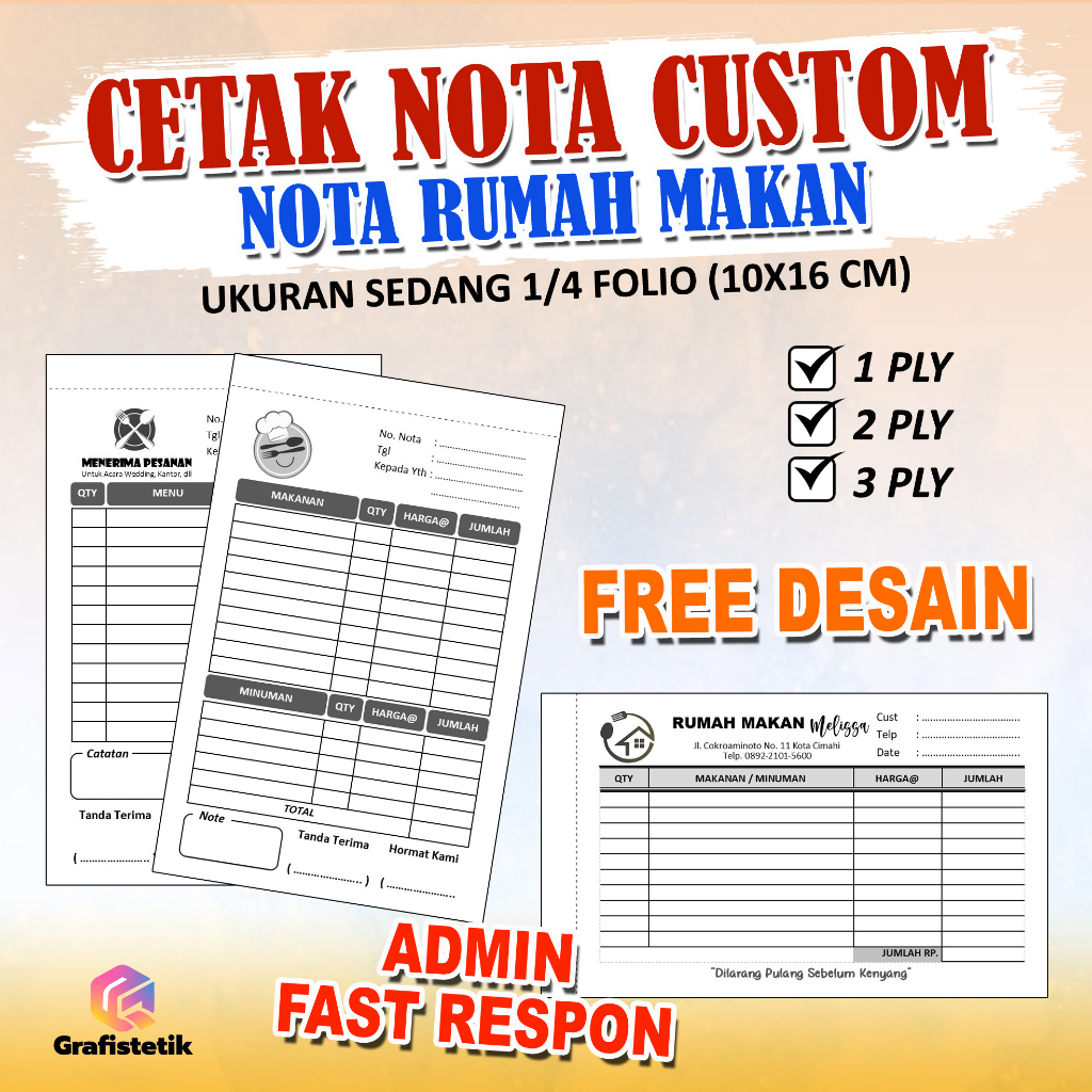 NOTA RUMAH MAKAN UK 10X16 CM FREE DESAIN BY GRAFISTETIK