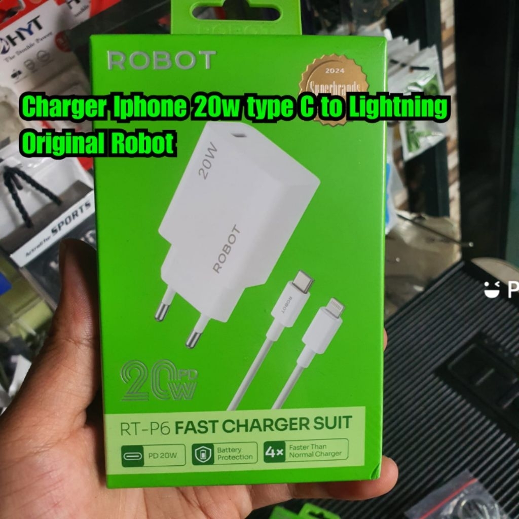charger ROBOT RTP6 Charger iPhone PD 20W Battery Protection Fast Charging with Type-C to Lightning C