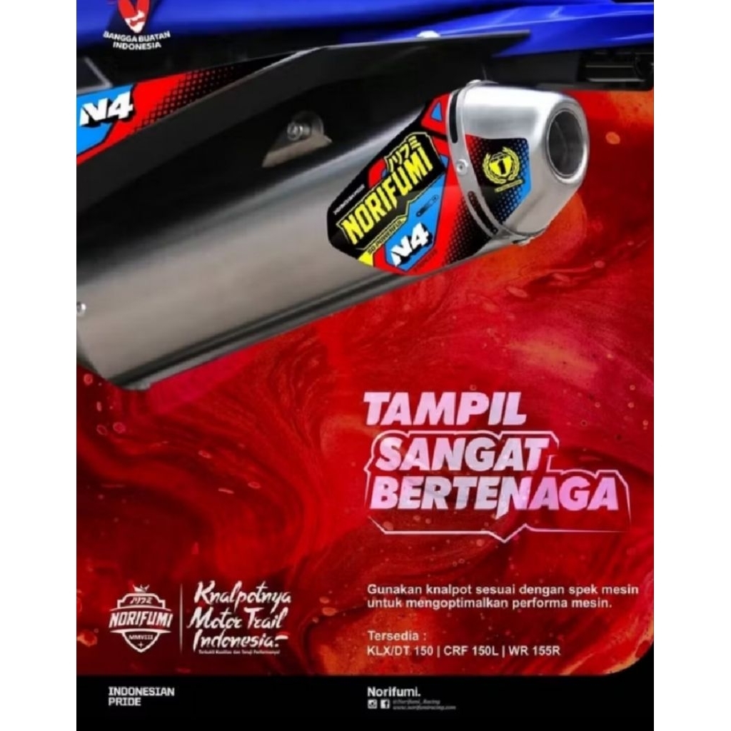 KNALPOT NORIFUMI ORIGINAL N4 STAINLESS KLX 150 . CRF 150 . WR 155