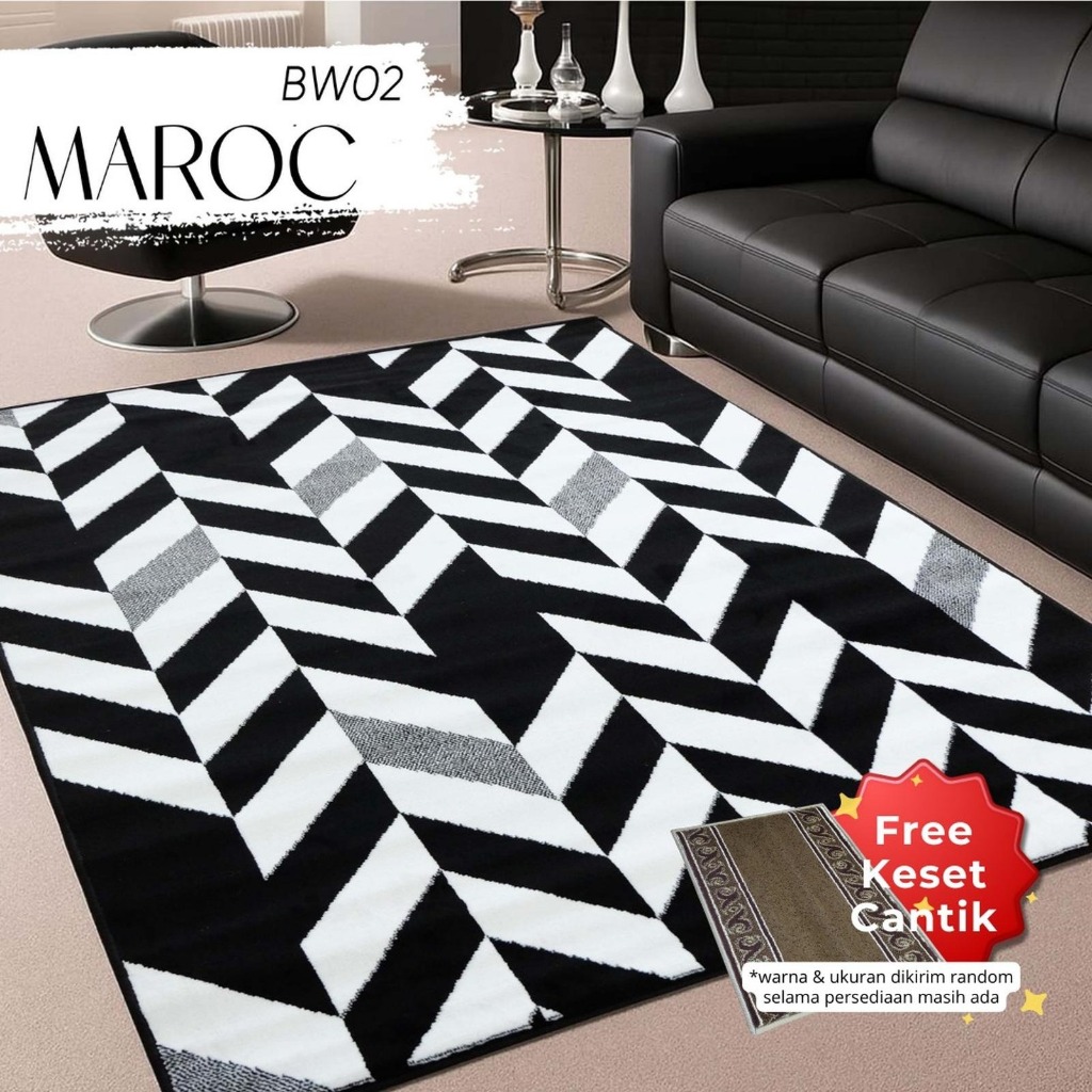 KARPET LANTAI EMPUK 160x210 BW02 MONOKROM / KARPET MONOKROM / KARPET BULU / KARPET LOKAL / KARPET LA