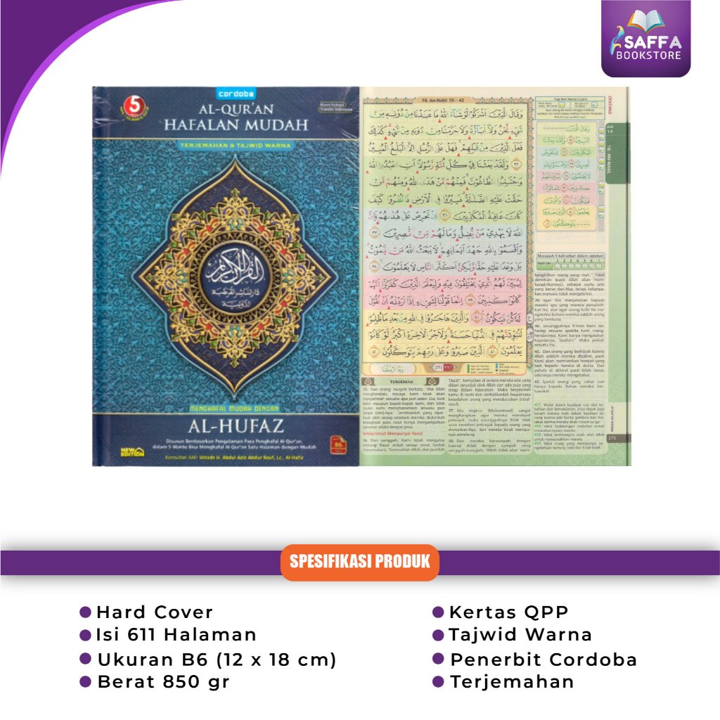 [COD] Alquran Kecil B6 Terjemahan Tajwid Warna Hafalan Al Hufaz Cordoba, Alquran Hafalan, Quran Hafa