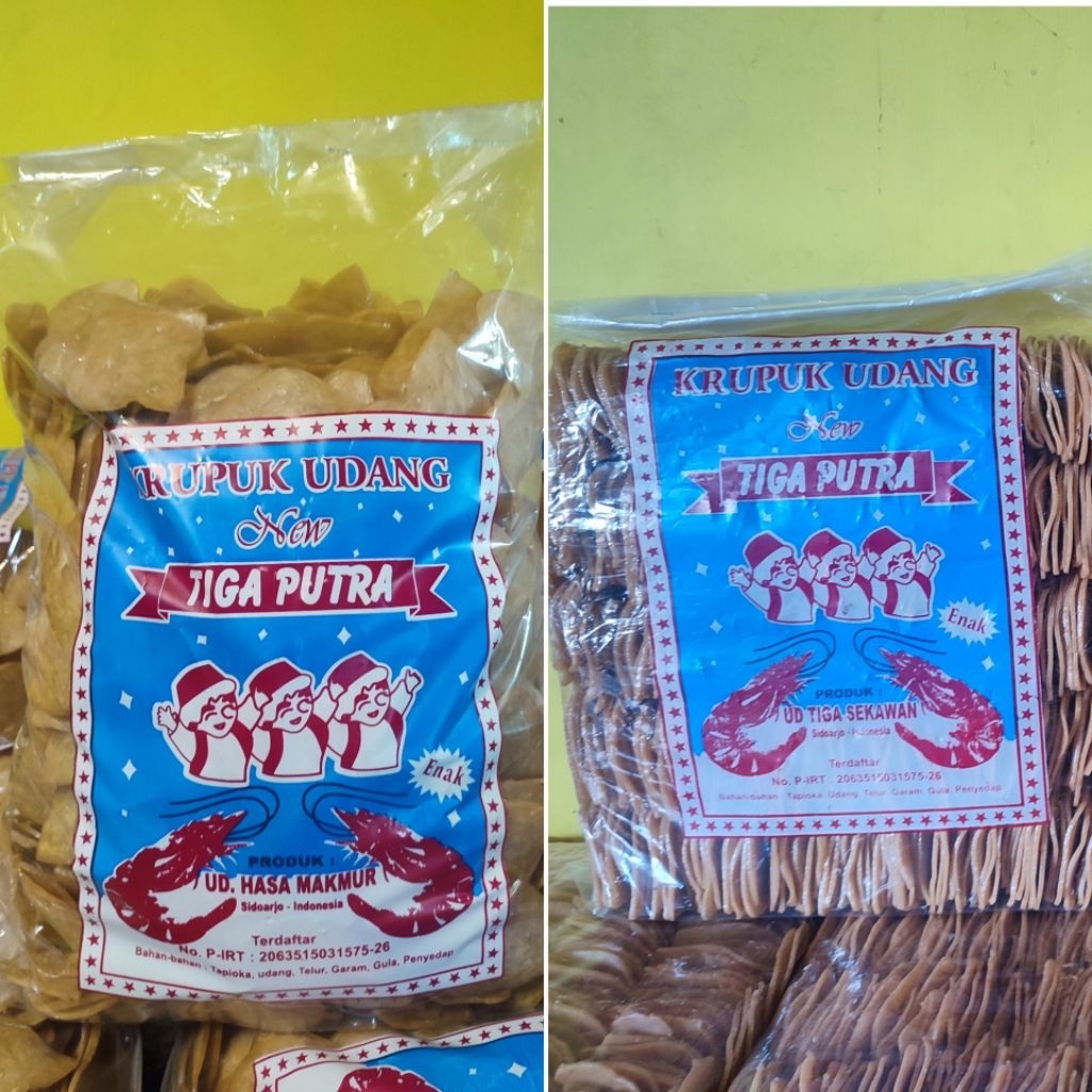 kerupuk udang  cap tiga putra 1 bal (5kg) uk besar/sedang termurah/kerupuk udang mentah