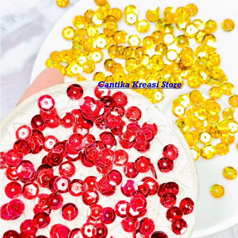 Payet Borci Jahit Manik Ramboci Piring Bulat Ukuran 6 Mm Per 5 Gram
