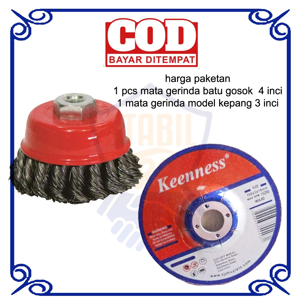 Sikat Kawat Gerinda Mangkok Pembersih Karat Kepang + Batu Flexsibel GC Batu Gosok Poles Stainless
