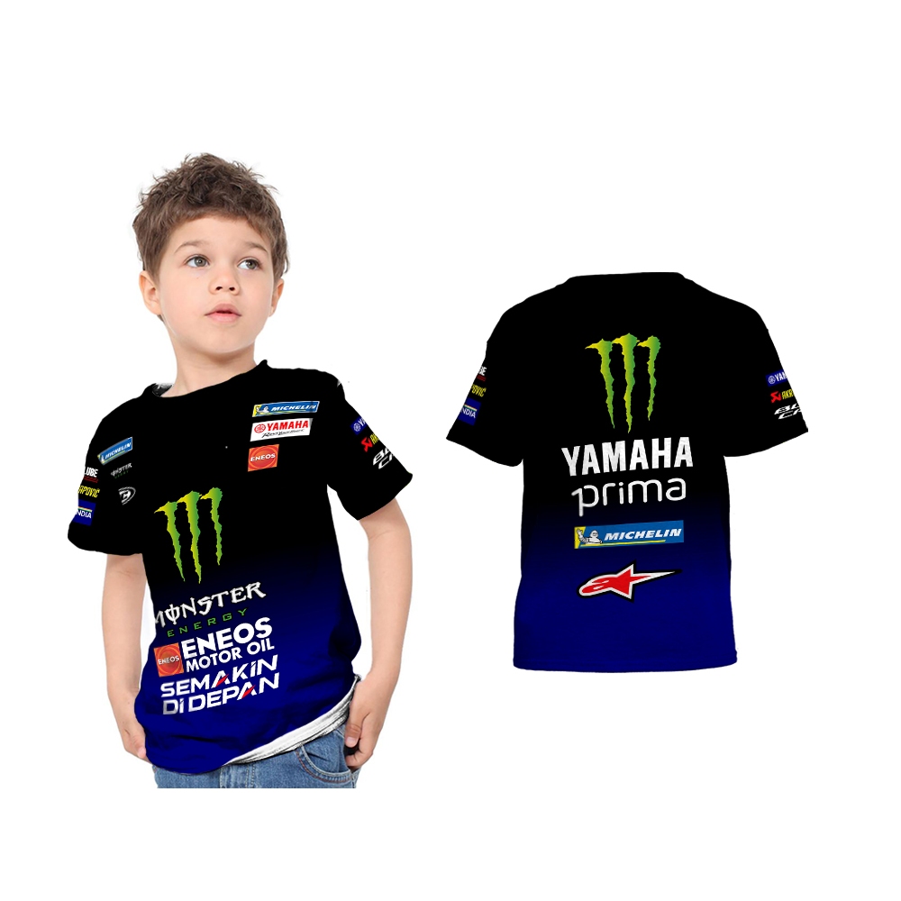 Baju Kaos Jersey Anak MONSTER ENERGY YAMAHA 2025 MotoGP Motor Balap Custom Full Printing