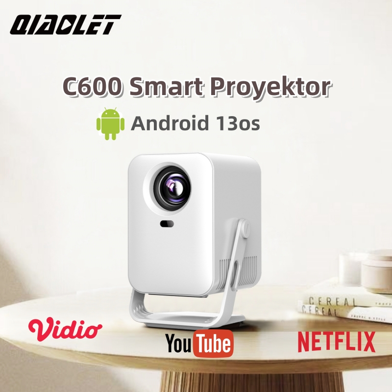 QIAOLET Proyektor Mini C600 Android 13os Projector Support 1080P Konek Hp Laptop Smart LCD Proyektor