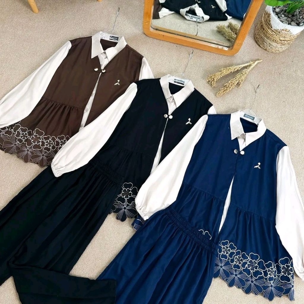 Asofa Renjana Setelan Tunik Aksen Bordir Mix Celana Kulot