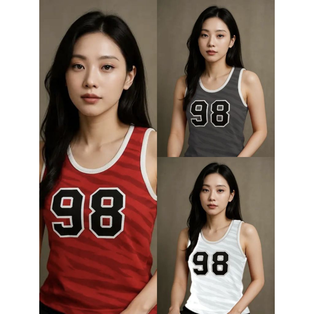[RANDOM] Tank Top Sporty Casual Unisex Tanpa Lengan Motif Garis Angka 98 Bahan Nyaman Adem Cocok unt