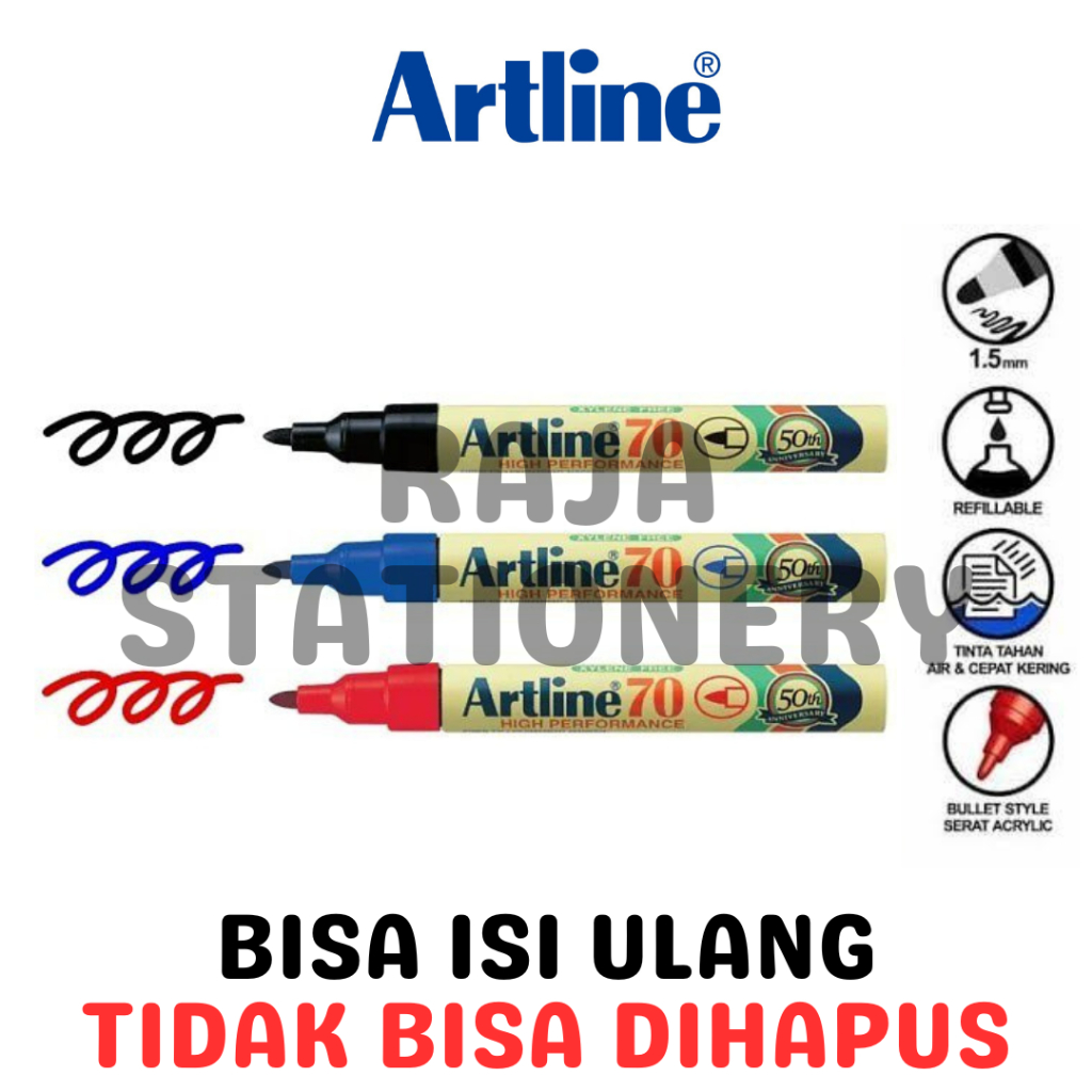 Artline Permanent Marker Black Blue Red 70 / Spidol Permanen Hitam Biru Merah Art Line 70 Tidak Bisa